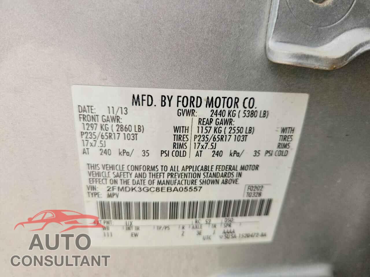 FORD EDGE 2014 - 2FMDK3GC8EBA05557