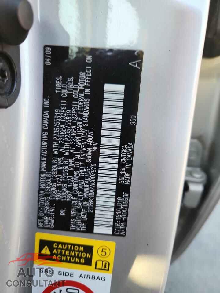 LEXUS RX350 2010 - 2T2BK1BA7AC007870