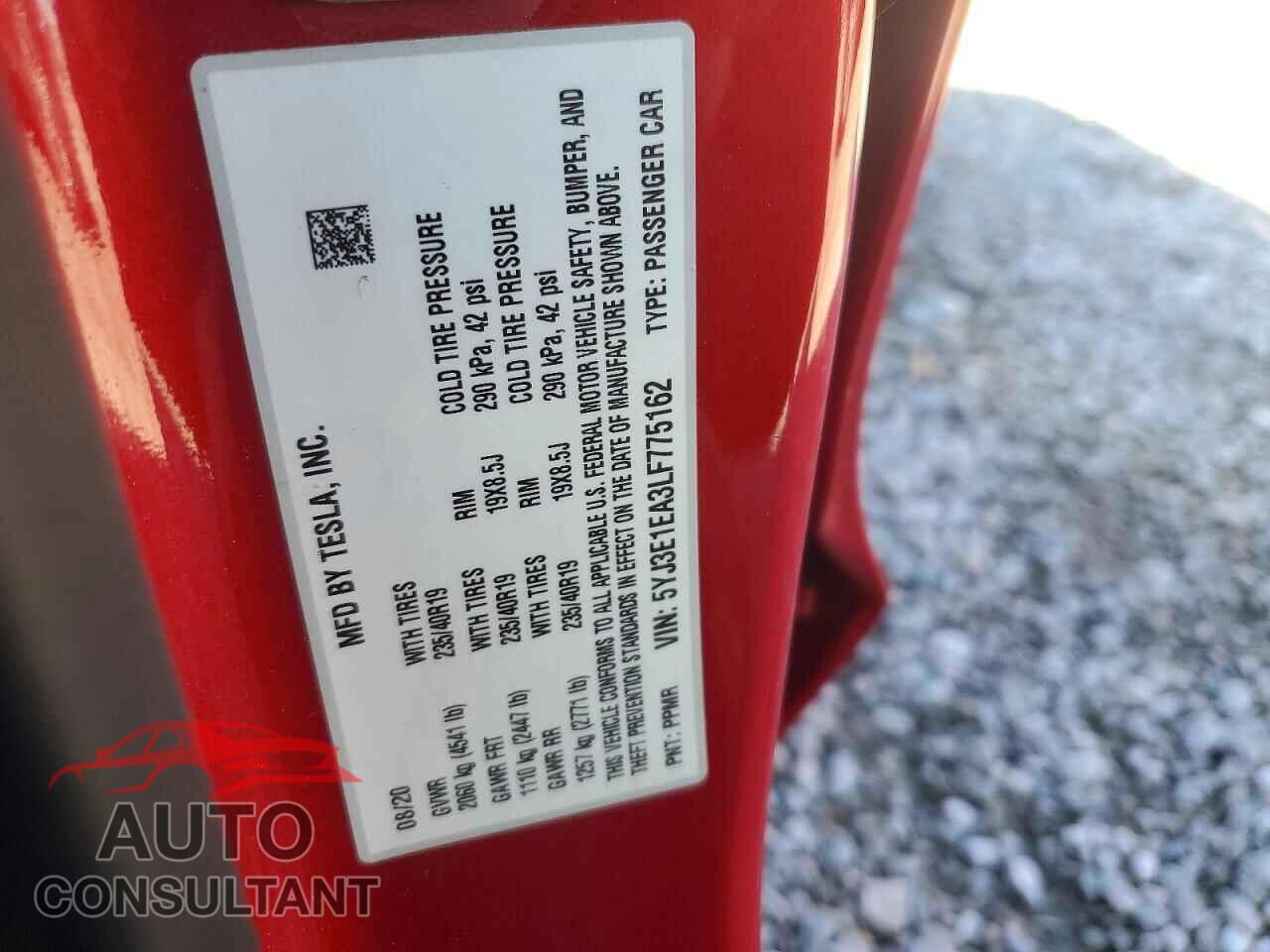 TESLA MODEL 3 2020 - 5YJ3E1EA3LF775162