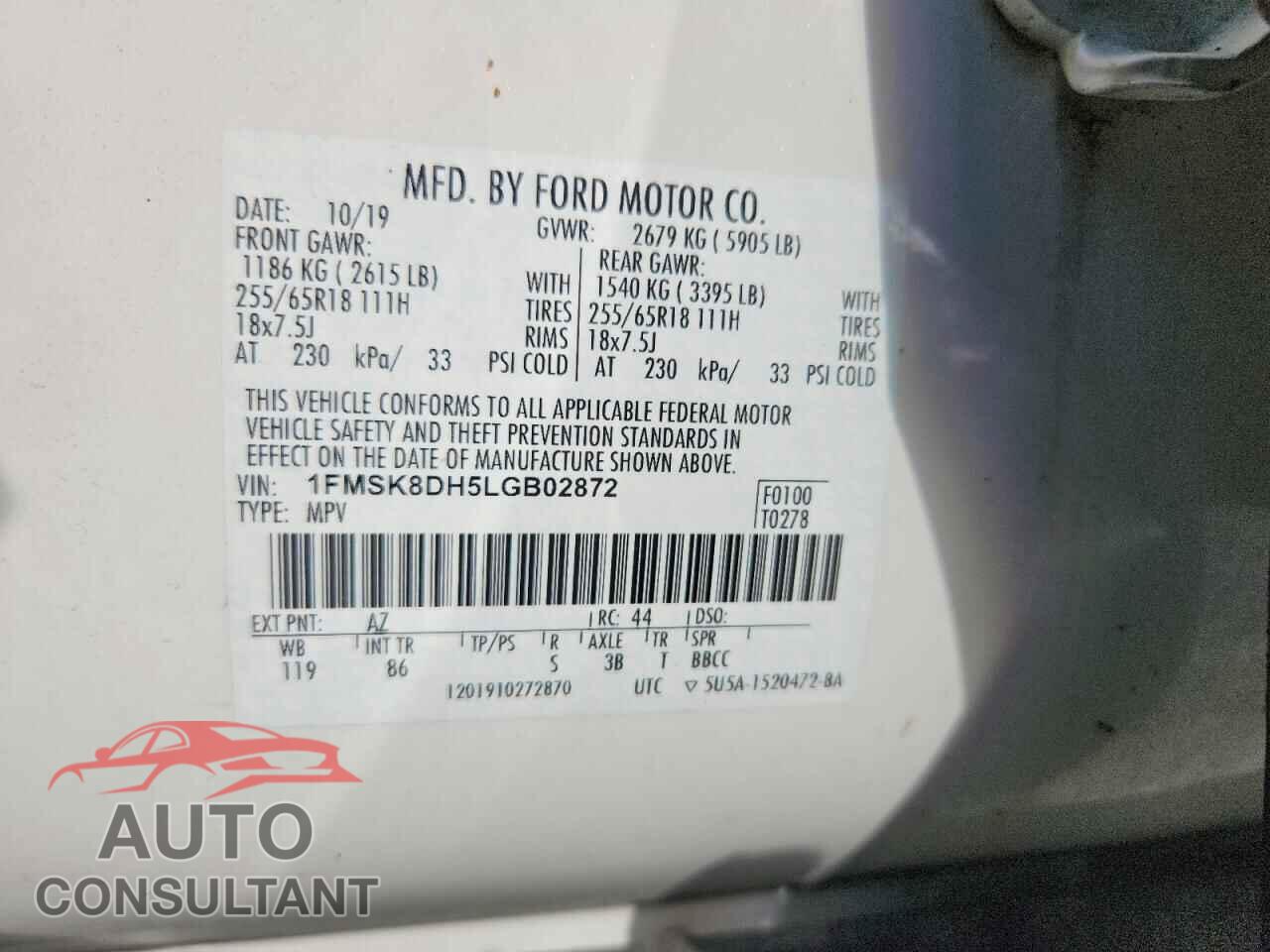 FORD EXPLORER 2020 - 1FMSK8DH5LGB02872