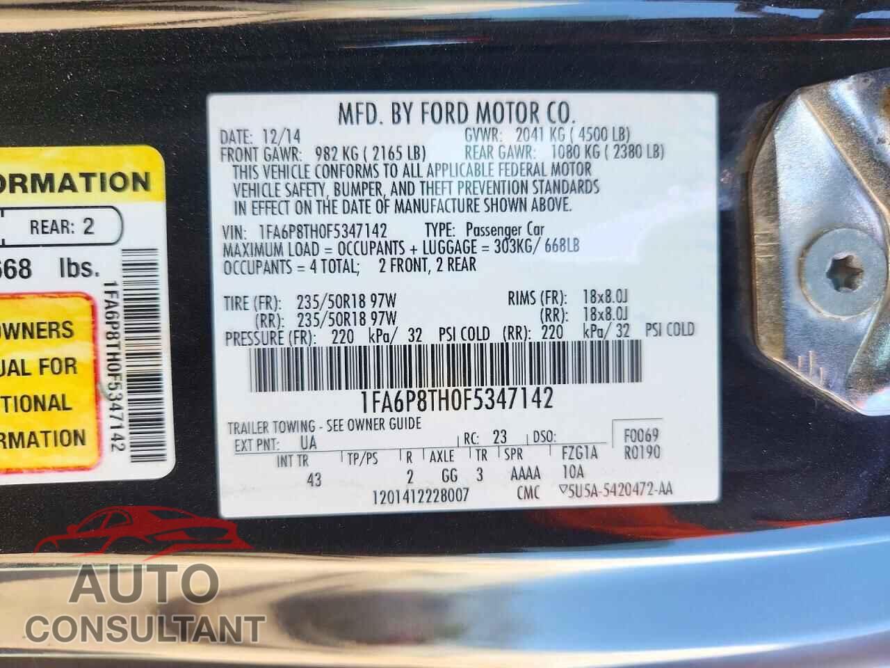 FORD MUSTANG 2015 - 1FA6P8TH0F5347142