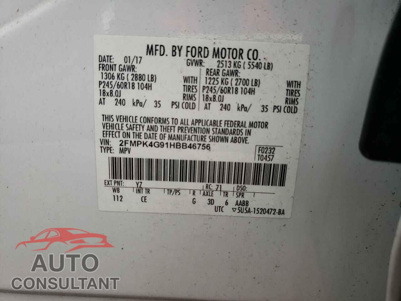 FORD EDGE 2017 - 2FMPK4G91HBB46756
