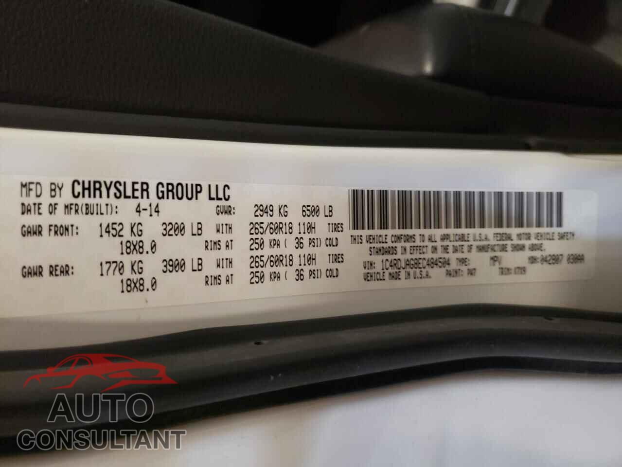 DODGE DURANGO 2014 - 1C4RDJAG8EC484504