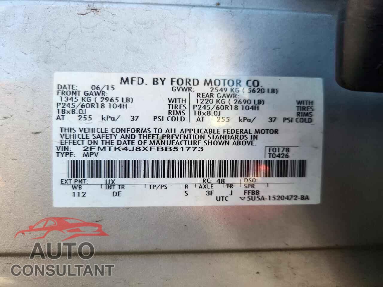 FORD EDGE 2015 - 2FMTK4J8XFBB51773
