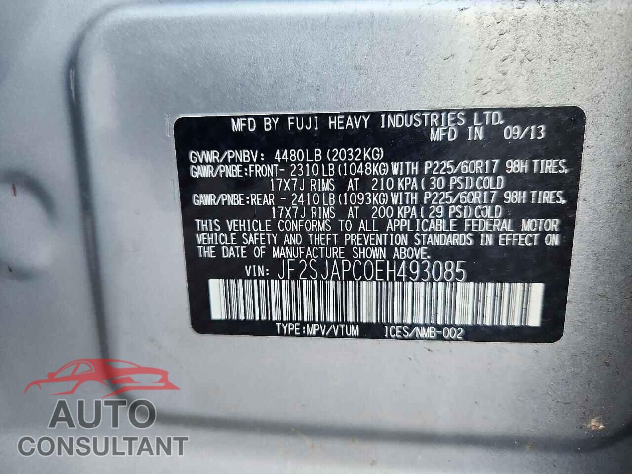 SUBARU FORESTER 2014 - JF2SJAPC0EH493085