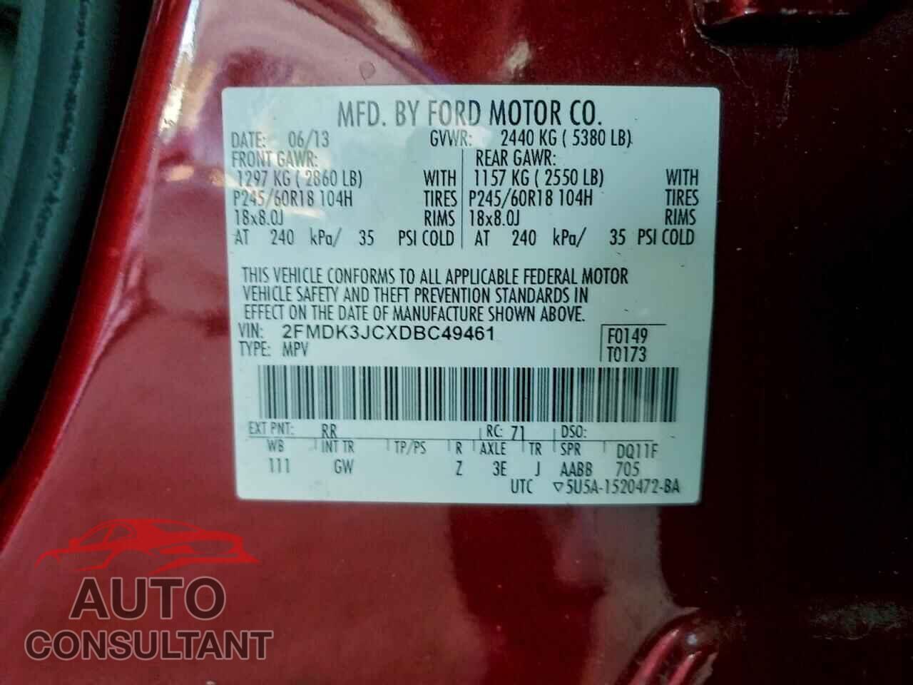 FORD EDGE 2013 - 2FMDK3JCXDBC49461