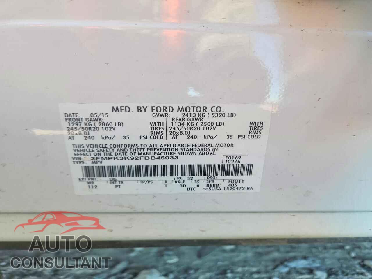 FORD EDGE 2015 - 2FMPK3K92FBB45033