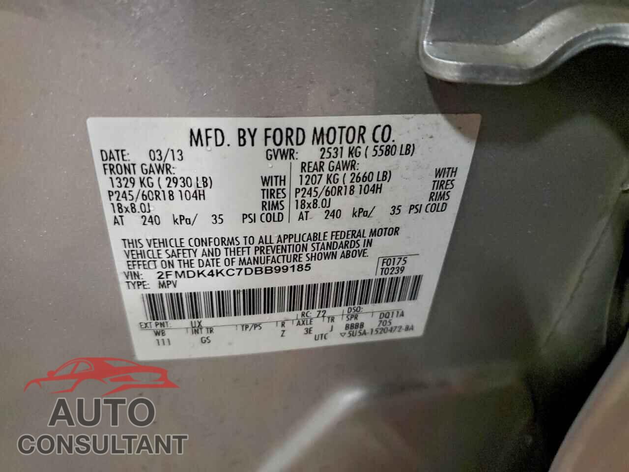 FORD EDGE 2013 - 2FMDK4KC7DBB99185
