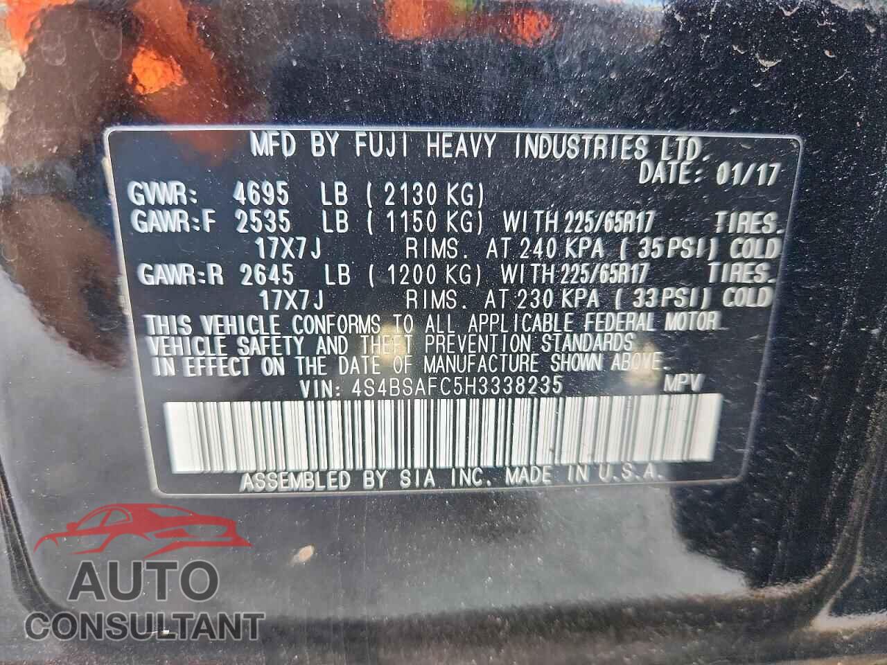 SUBARU OUTBACK 2017 - 4S4BSAFC5H3338235