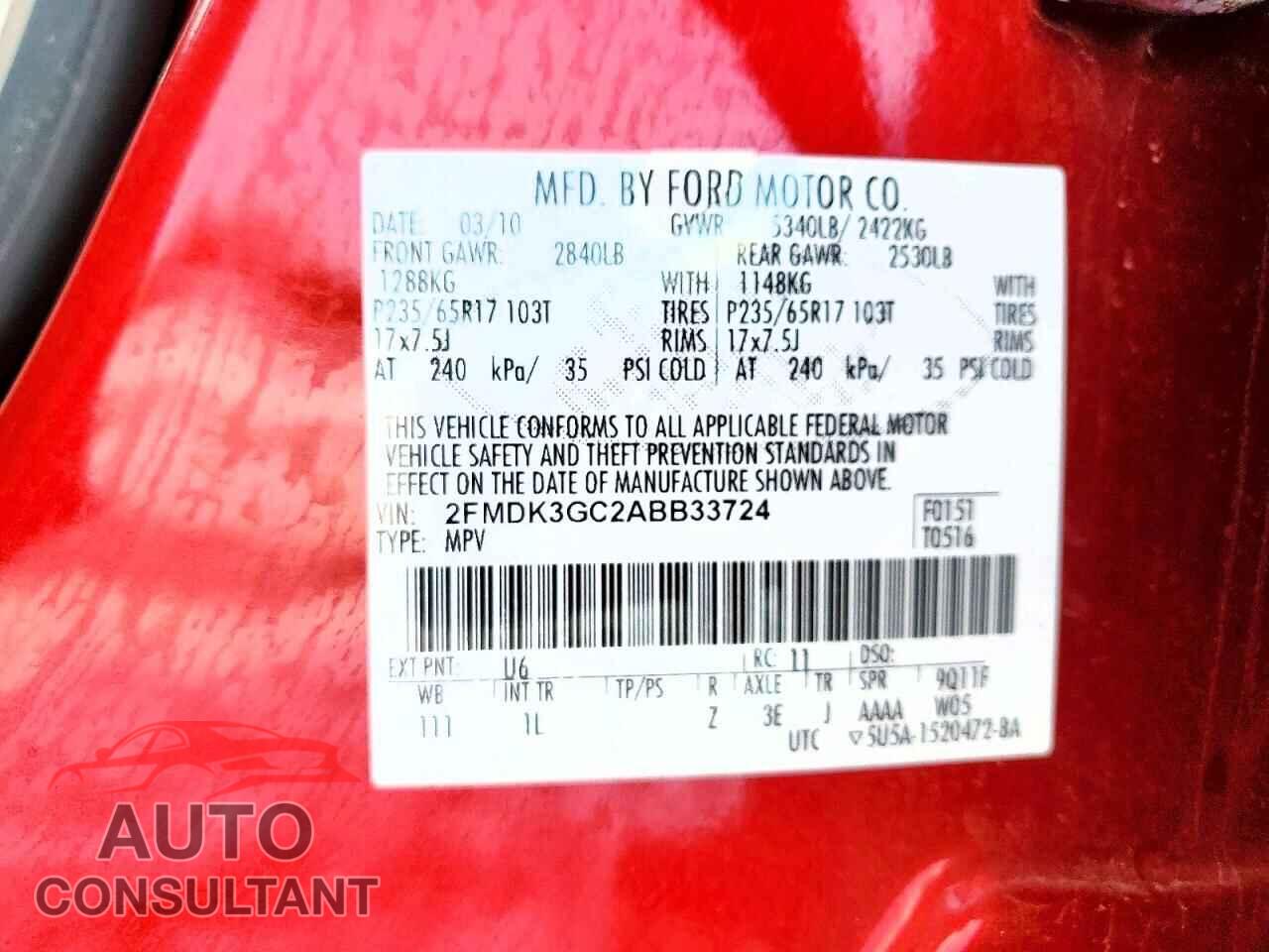 FORD EDGE 2010 - 2FMDK3GC2ABB33724