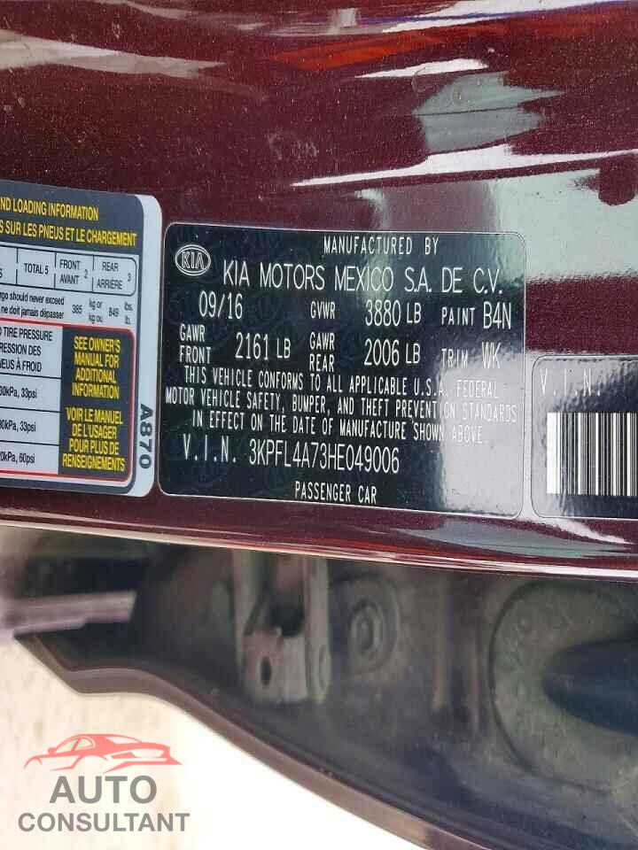 KIA FORTE 2017 - 3KPFL4A73HE049006