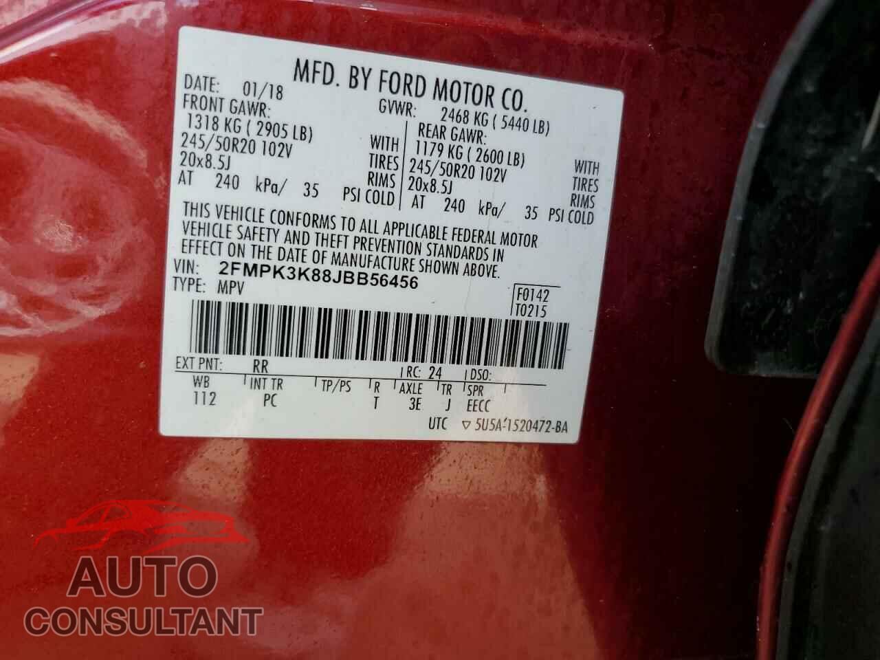 FORD EDGE 2018 - 2FMPK3K88JBB56456