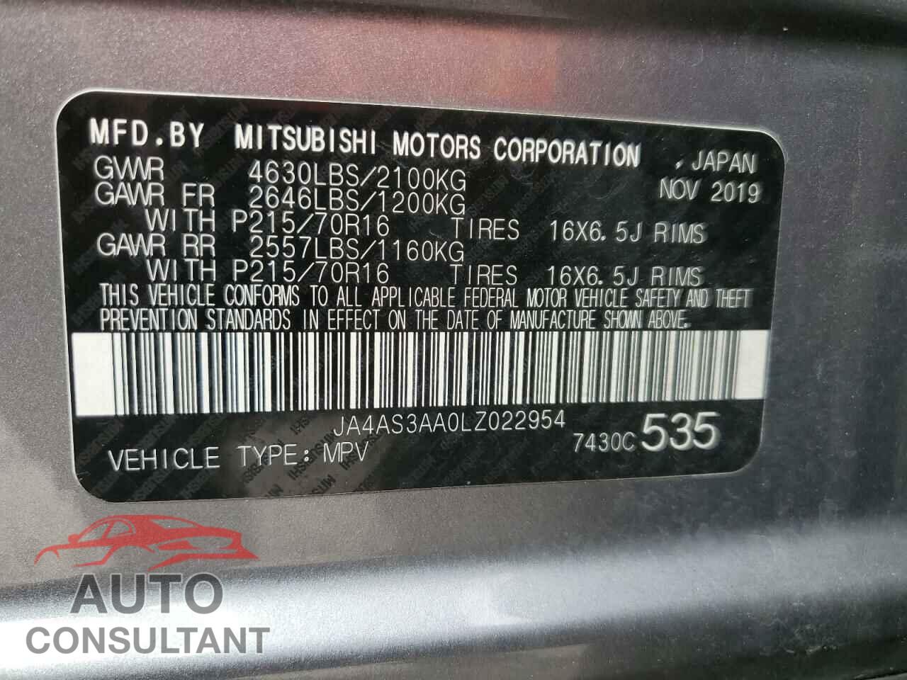 MITSUBISHI ECLIPSE 2020 - JA4AS3AA0LZ022954
