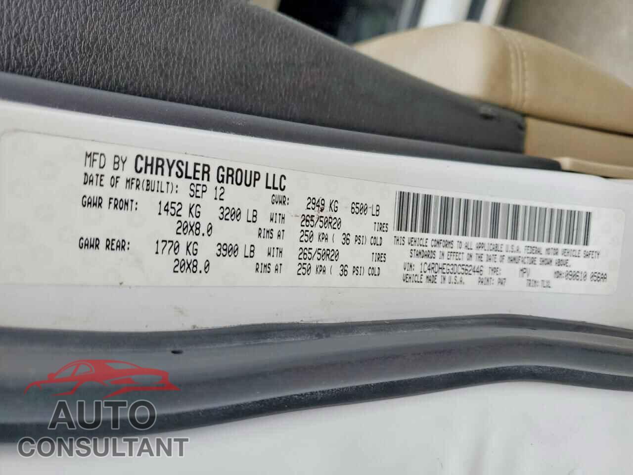 DODGE DURANGO 2013 - 1C4RDHEG3DC562446