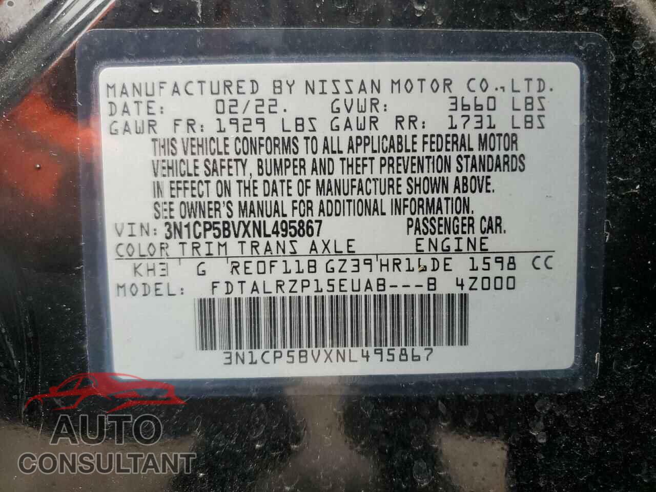 NISSAN KICKS 2022 - 3N1CP5BVXNL495867