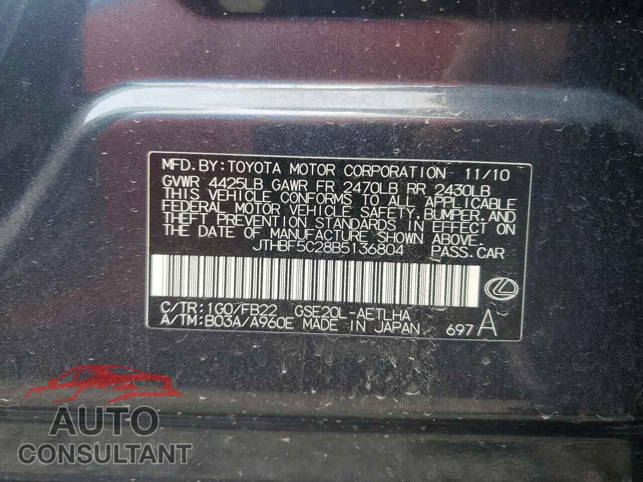 LEXUS IS 2011 - JTHBF5C28B5136804