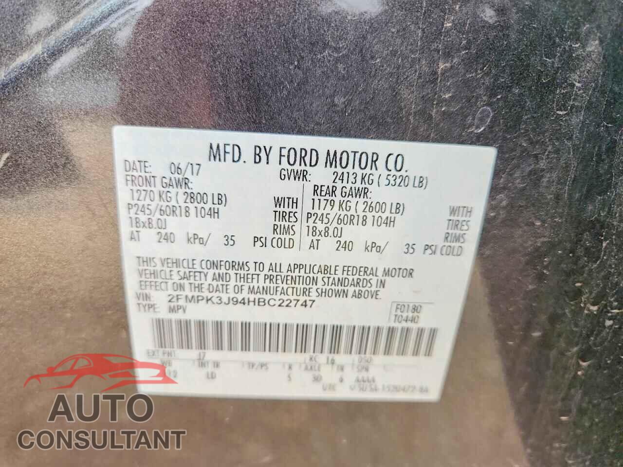 FORD EDGE 2017 - 2FMPK3J94HBC22747