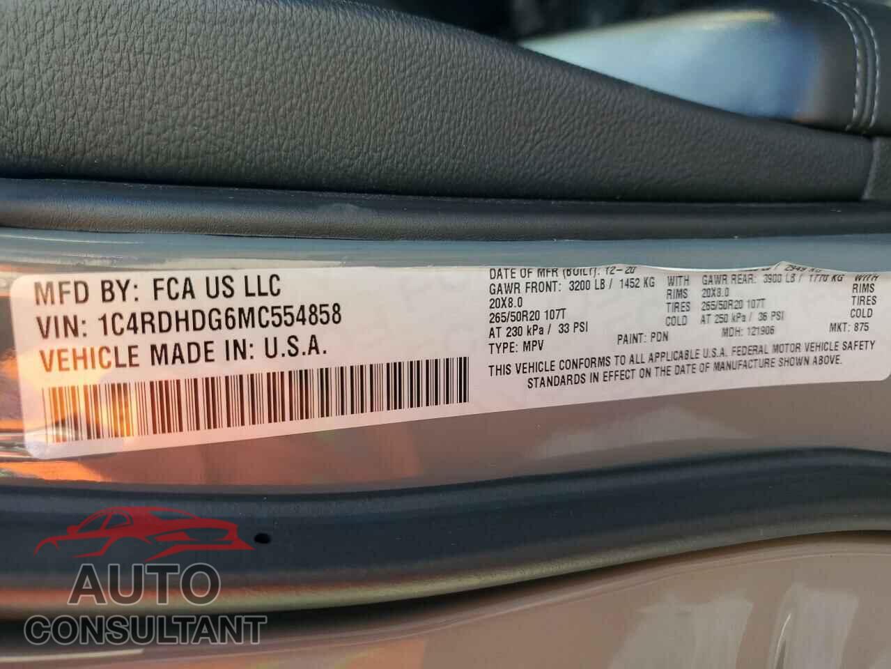 DODGE DURANGO 2021 - 1C4RDHDG6MC554858