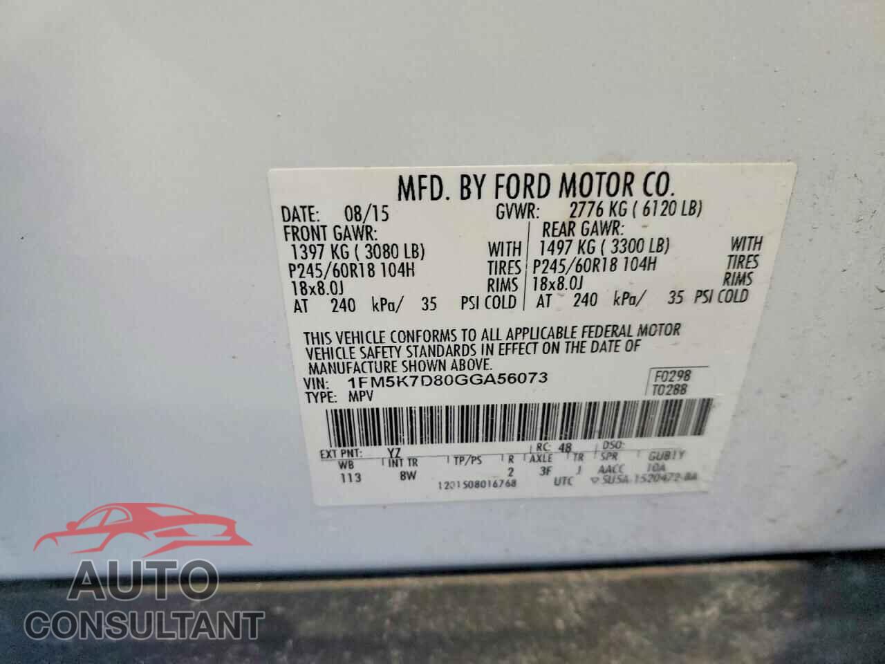 FORD EXPLORER 2016 - 1FM5K7D80GGA56073