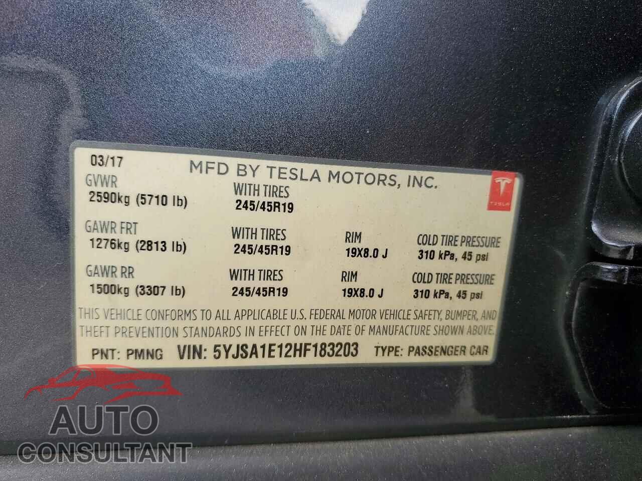 TESLA MODEL S 2017 - 5YJSA1E12HF183203