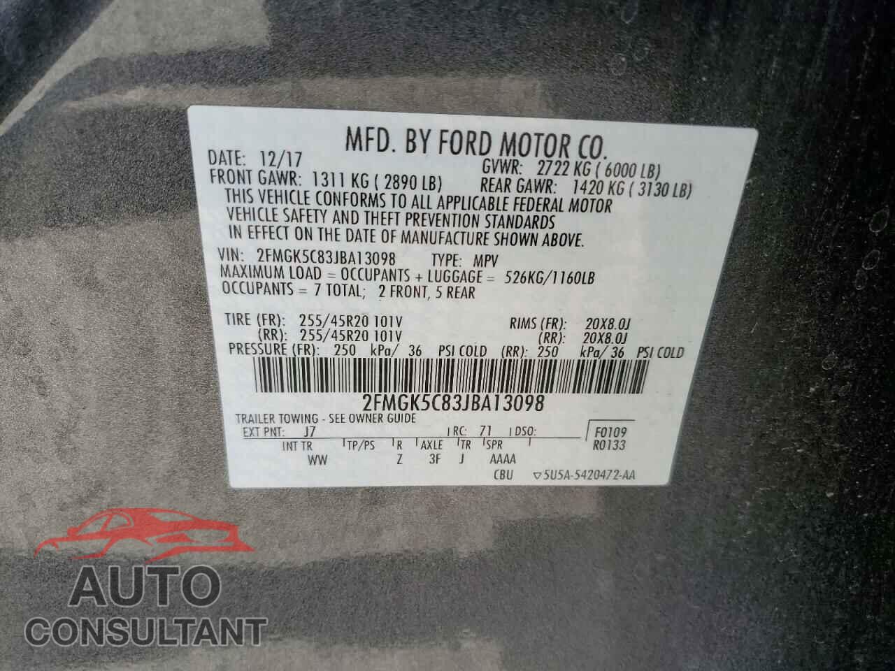 FORD FLEX 2018 - 2FMGK5C83JBA13098