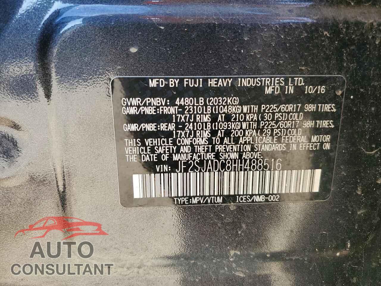 SUBARU FORESTER 2017 - JF2SJADC8HH488516