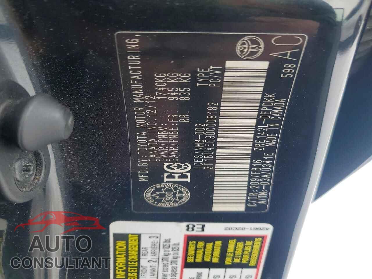 TOYOTA COROLLA 2013 - 2T1BU4EE9DC008182