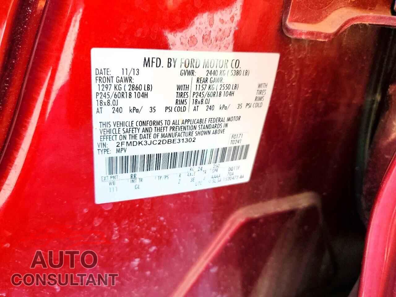 FORD EDGE 2013 - 2FMDK3JC2DBE31302