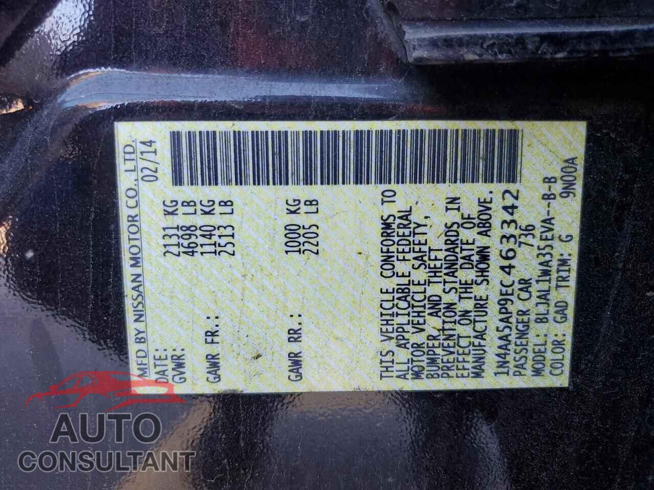 NISSAN MAXIMA 2014 - 1N4AA5AP9EC463342