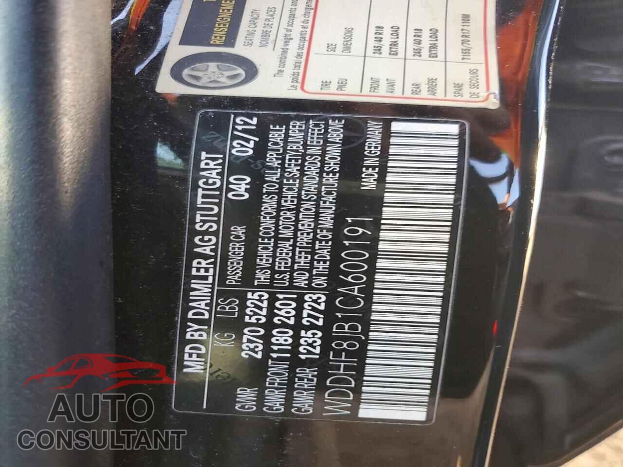 MERCEDES-BENZ E-CLASS 2012 - WDDHF8JB1CA600191