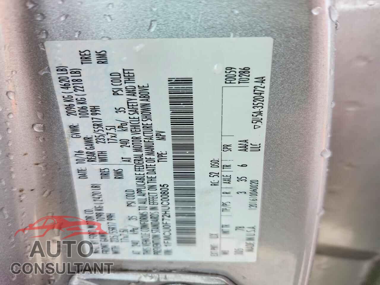 FORD ESCAPE 2017 - 1FMCU0F72HUC00805