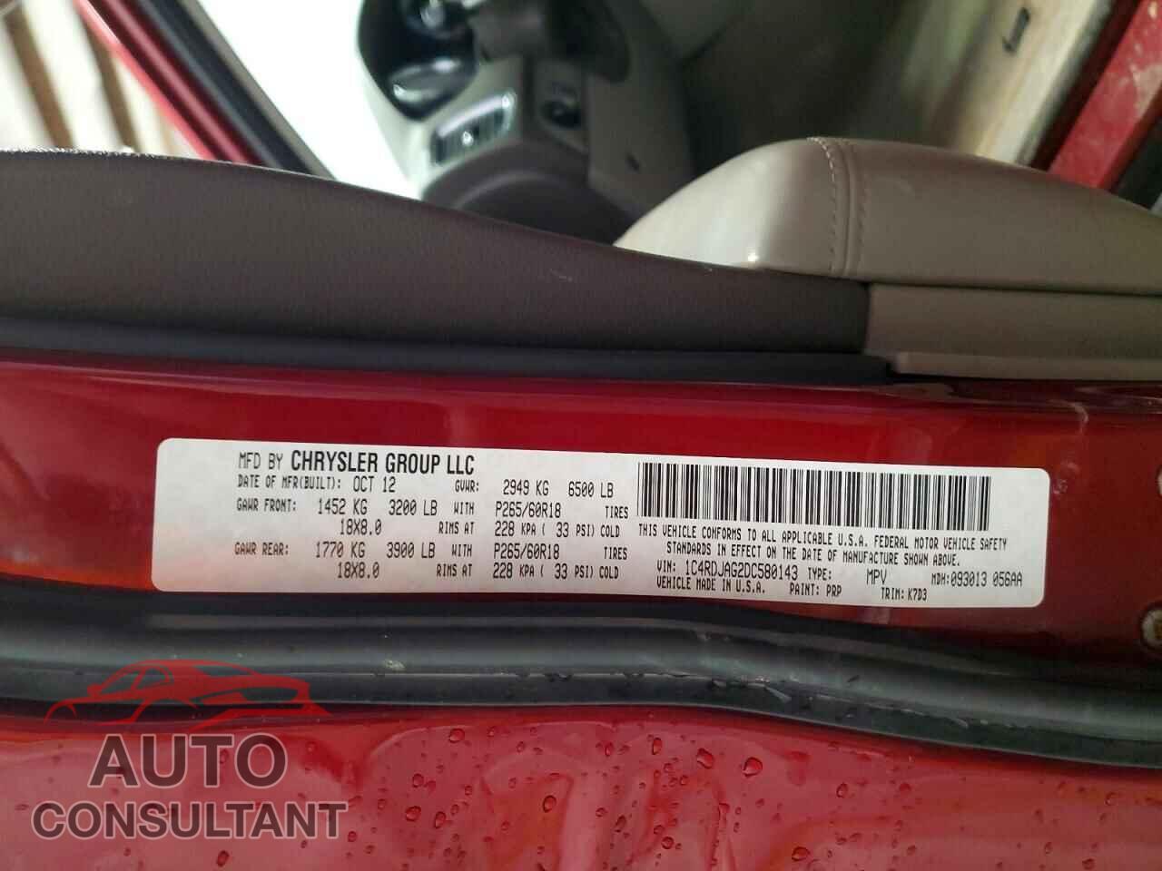DODGE DURANGO 2013 - 1C4RDJAG2DC580143