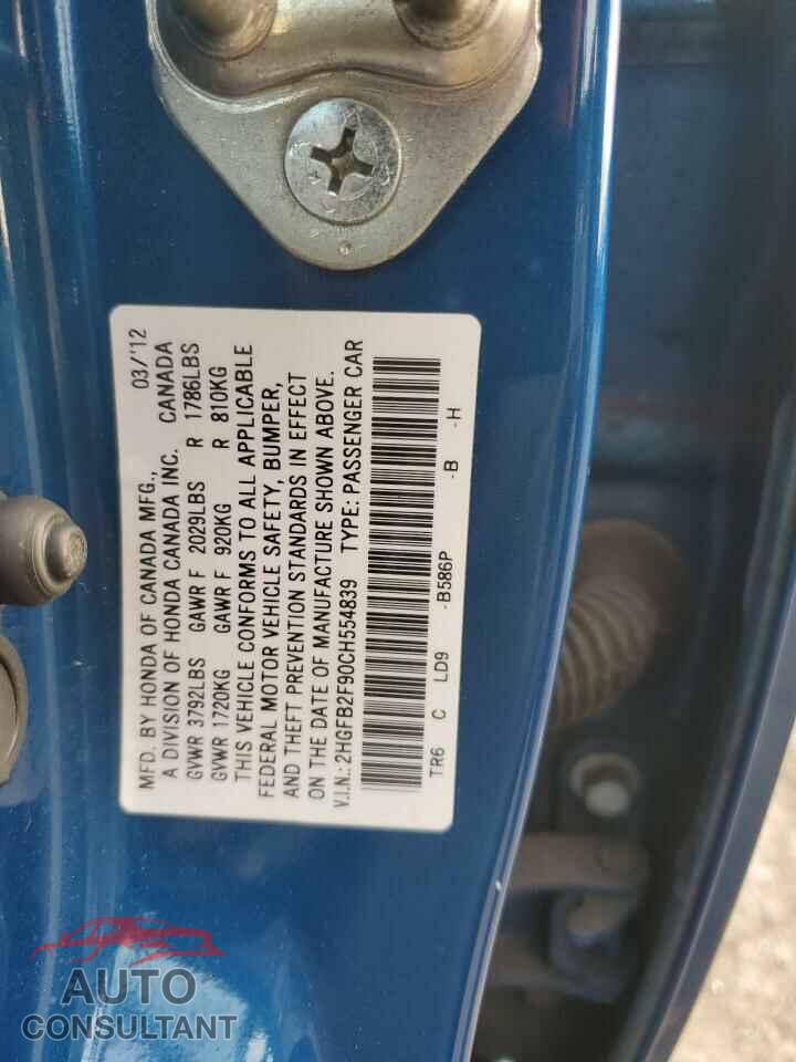HONDA CIVIC 2012 - 2HGFB2F90CH554839