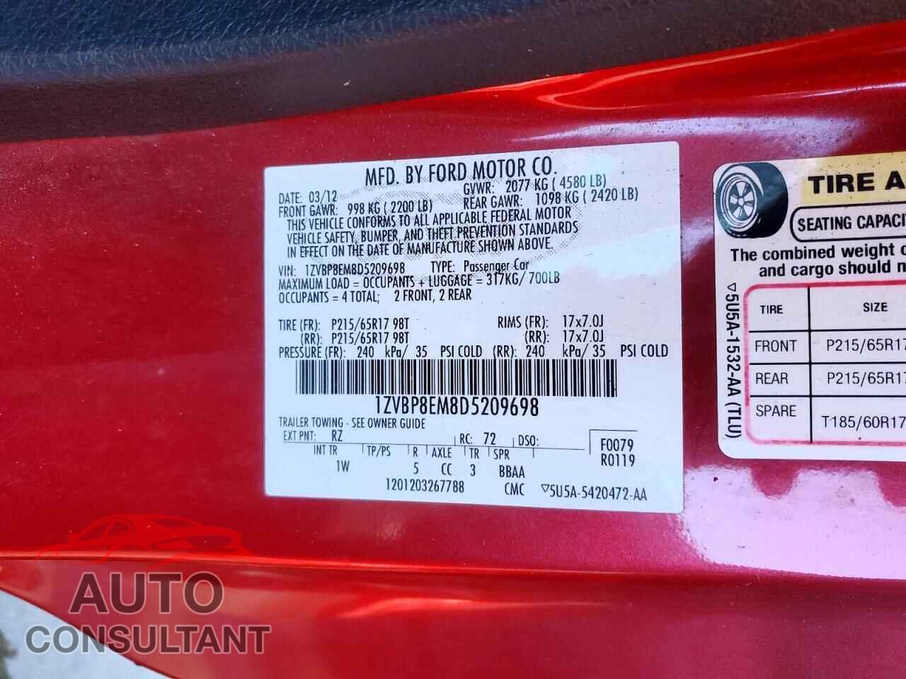 FORD MUSTANG 2013 - 1ZVBP8EM8D5209698