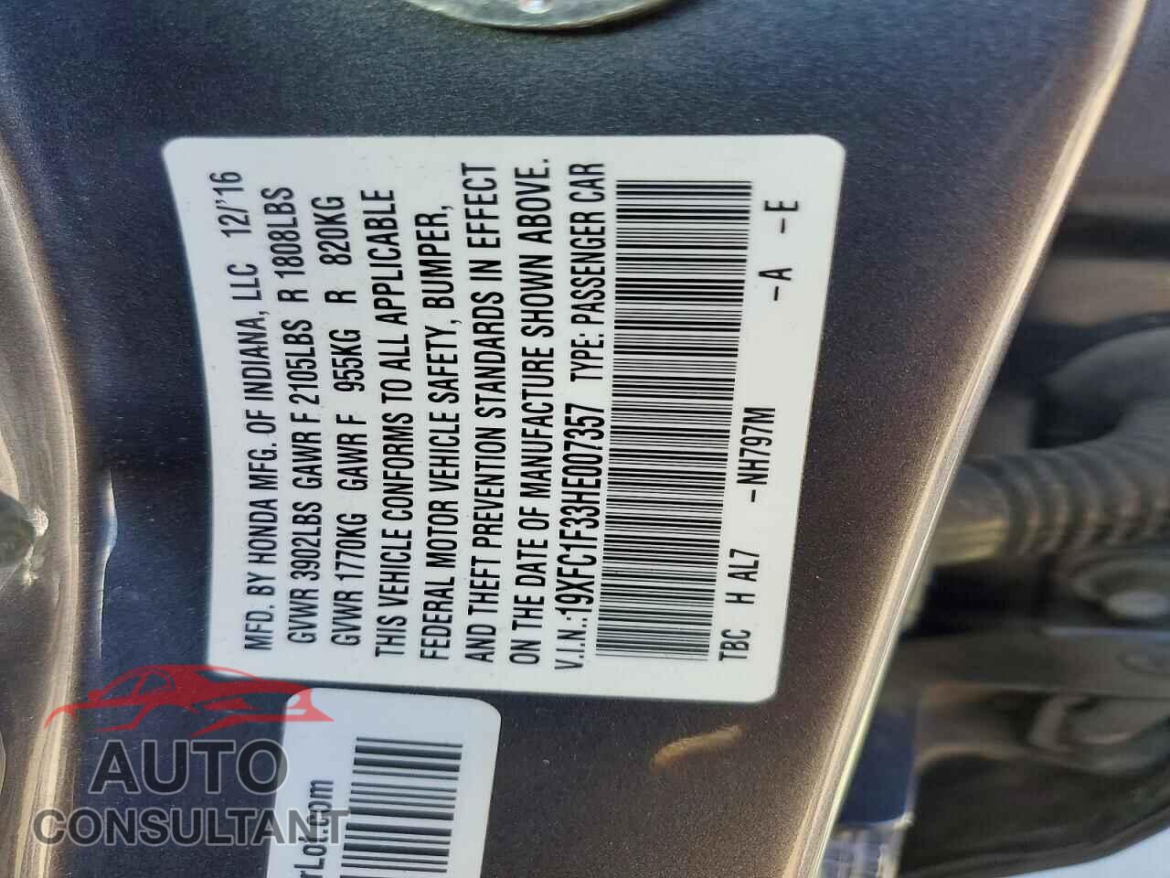 HONDA CIVIC 2017 - 19XFC1F33HE007357