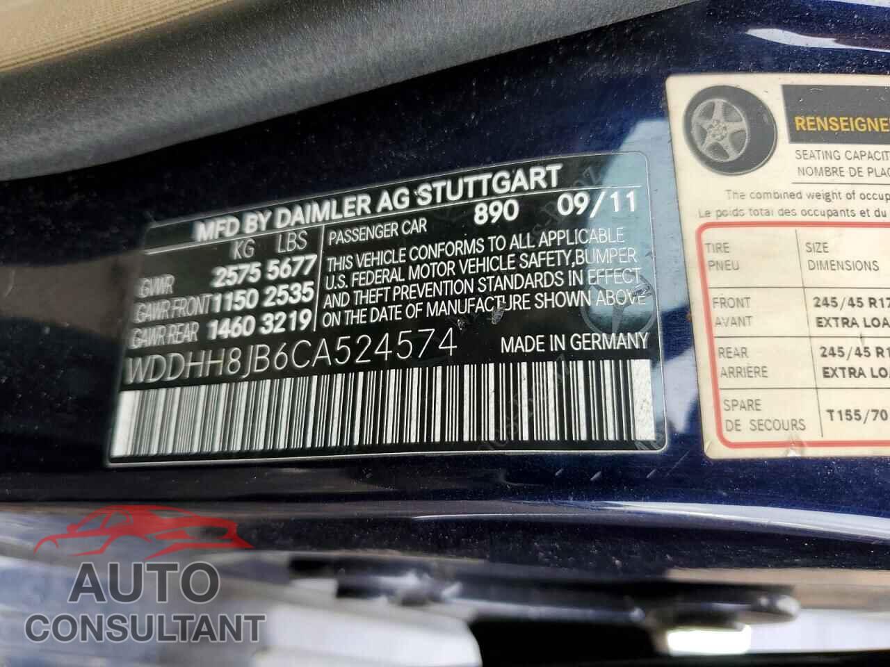 MERCEDES-BENZ E-CLASS 2012 - WDDHH8JB6CA524574