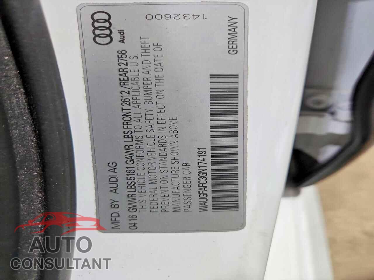 AUDI A6 2016 - WAUGFAFC3GN174191