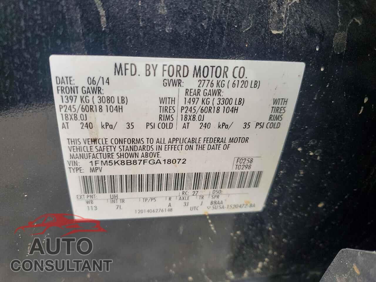 FORD EXPLORER 2015 - 1FM5K8B87FGA18072