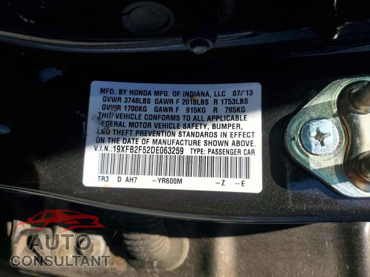 HONDA CIVIC 2013 - 19XFB2F52DE063259