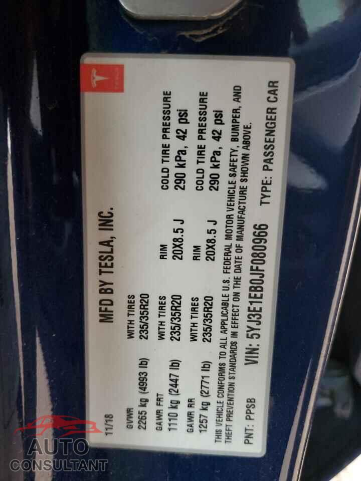 TESLA MODEL 3 2018 - 5YJ3E1EB0JF080966