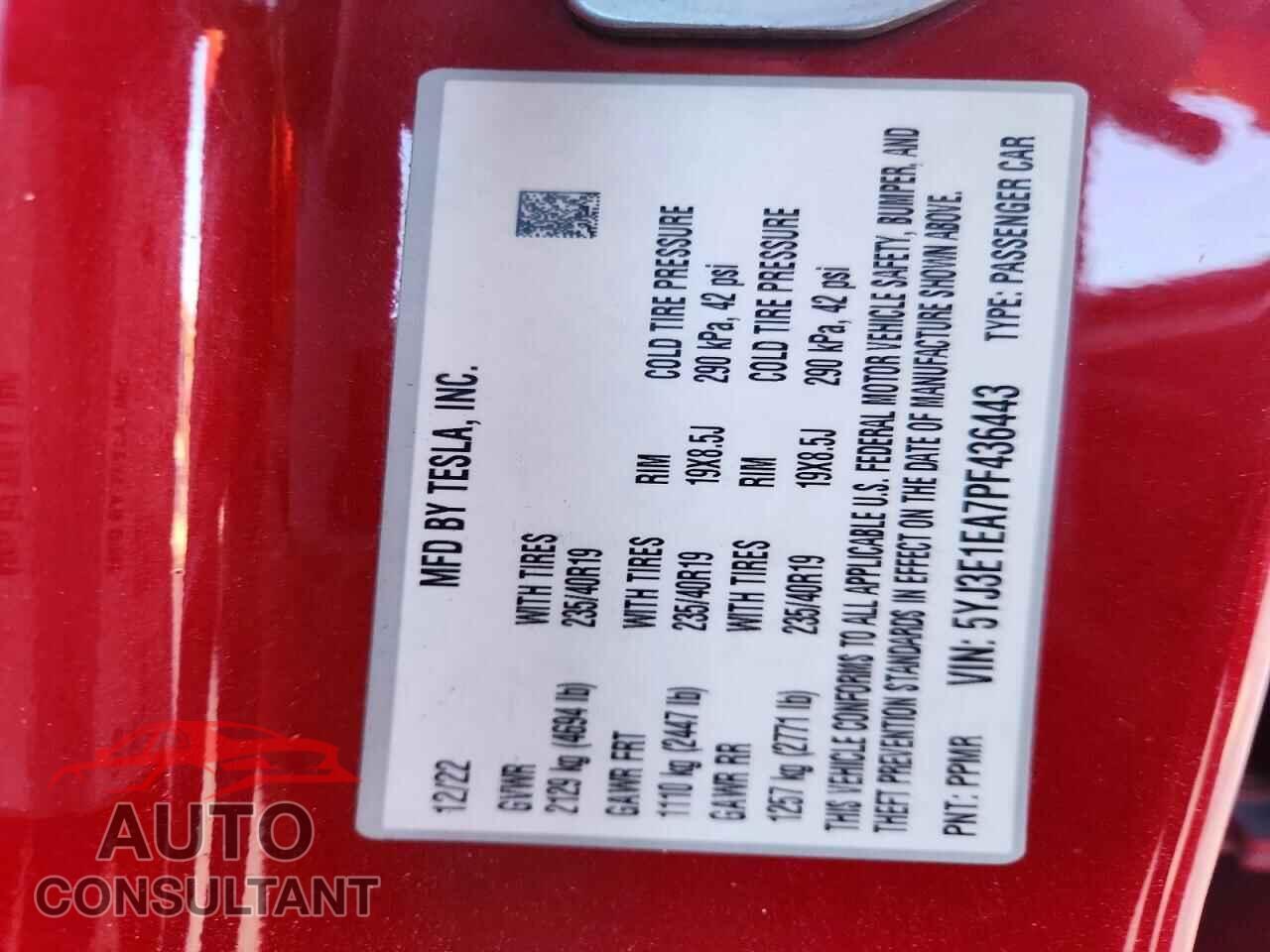 TESLA MODEL 3 2023 - 5YJ3E1EA7PF436443