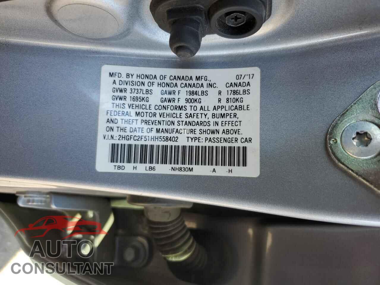 HONDA CIVIC 2017 - 2HGFC2F51HH558402