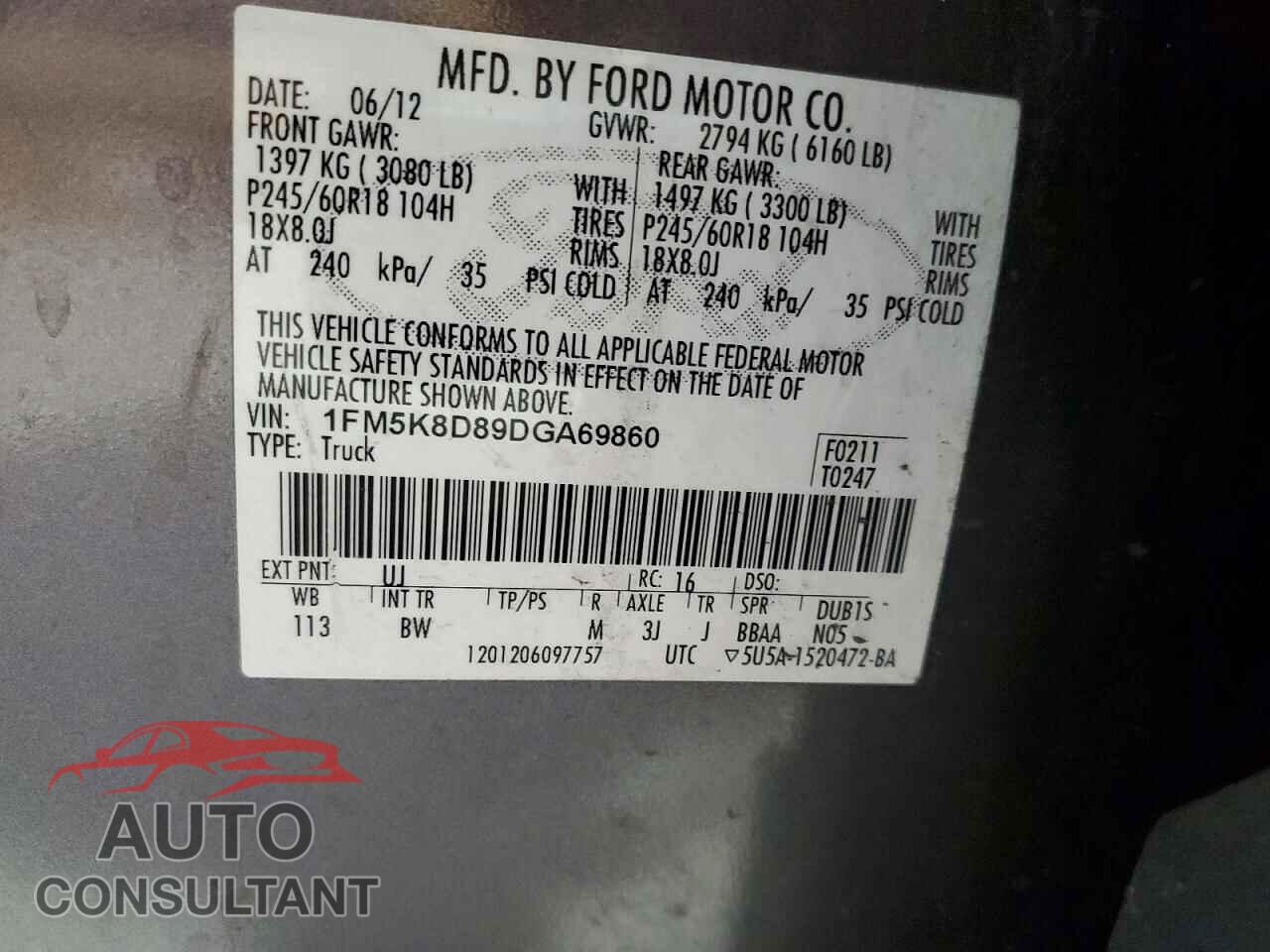 FORD EXPLORER 2013 - 1FM5K8D89DGA69860