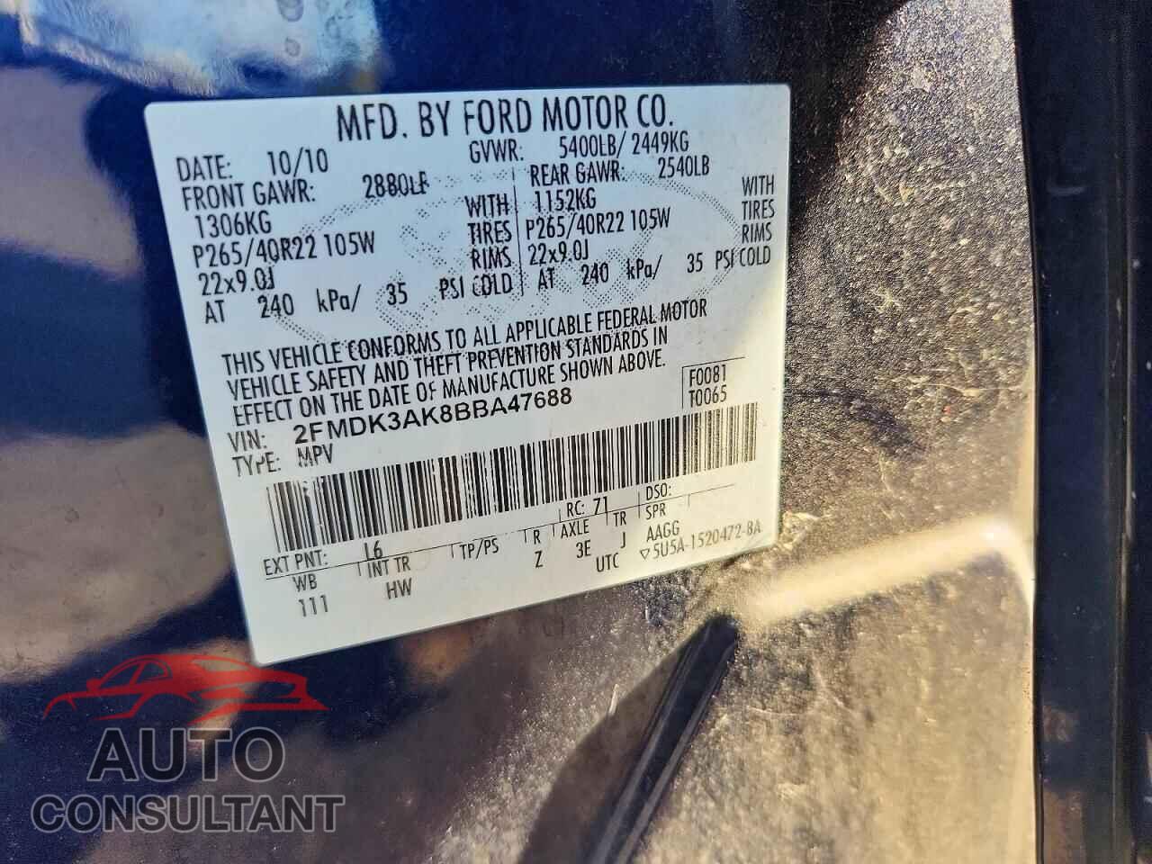 FORD EDGE 2011 - 2FMDK3AK8BBA47688