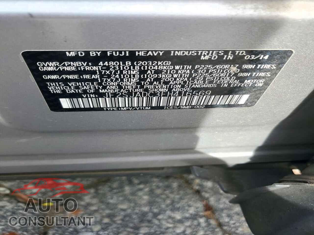 SUBARU FORESTER 2015 - JF2SJADC3FH416569