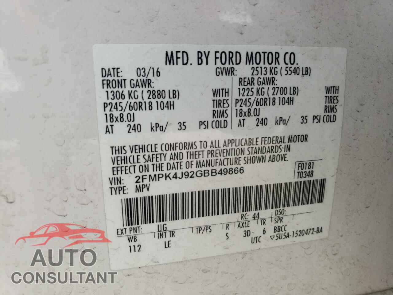 FORD EDGE 2016 - 2FMPK4J92GBB49866
