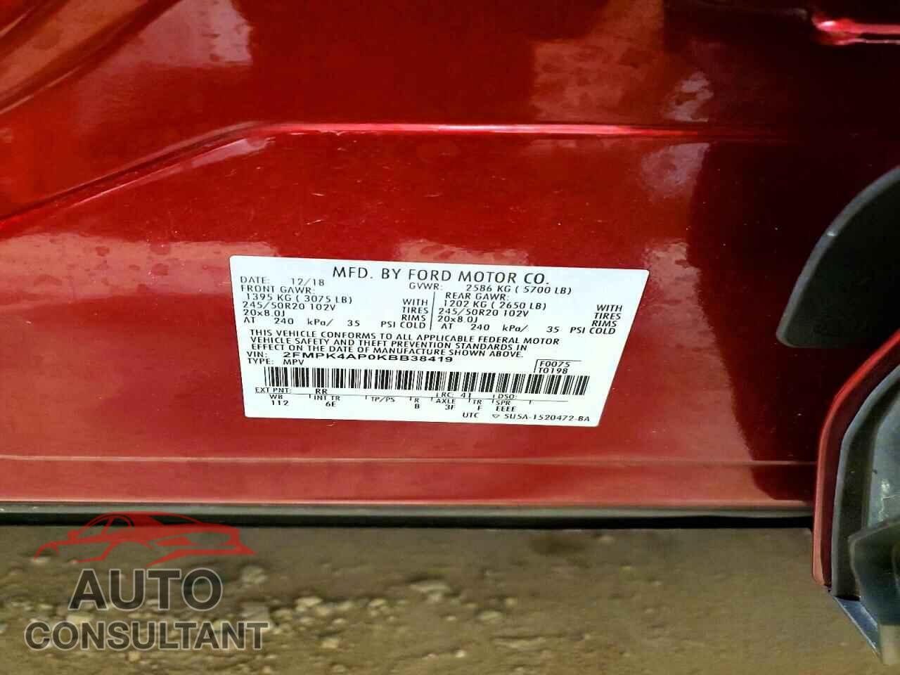 FORD EDGE 2019 - 2FMPK4AP0KBB38419