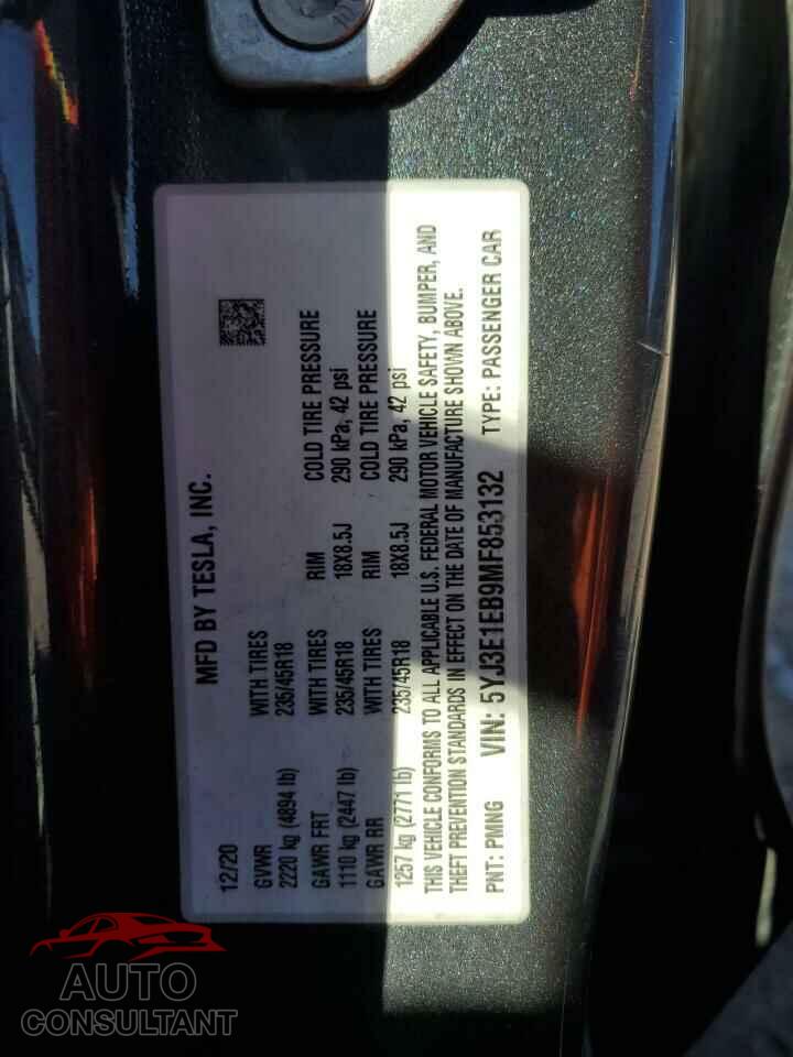 TESLA MODEL 3 2021 - 5YJ3E1EB9MF853132
