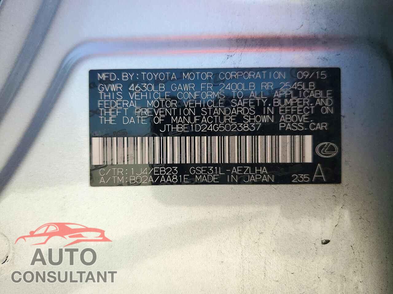LEXUS IS 2016 - JTHBE1D24G5023837