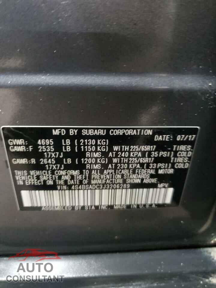 SUBARU OUTBACK 2018 - 4S4BSADC3J3206289